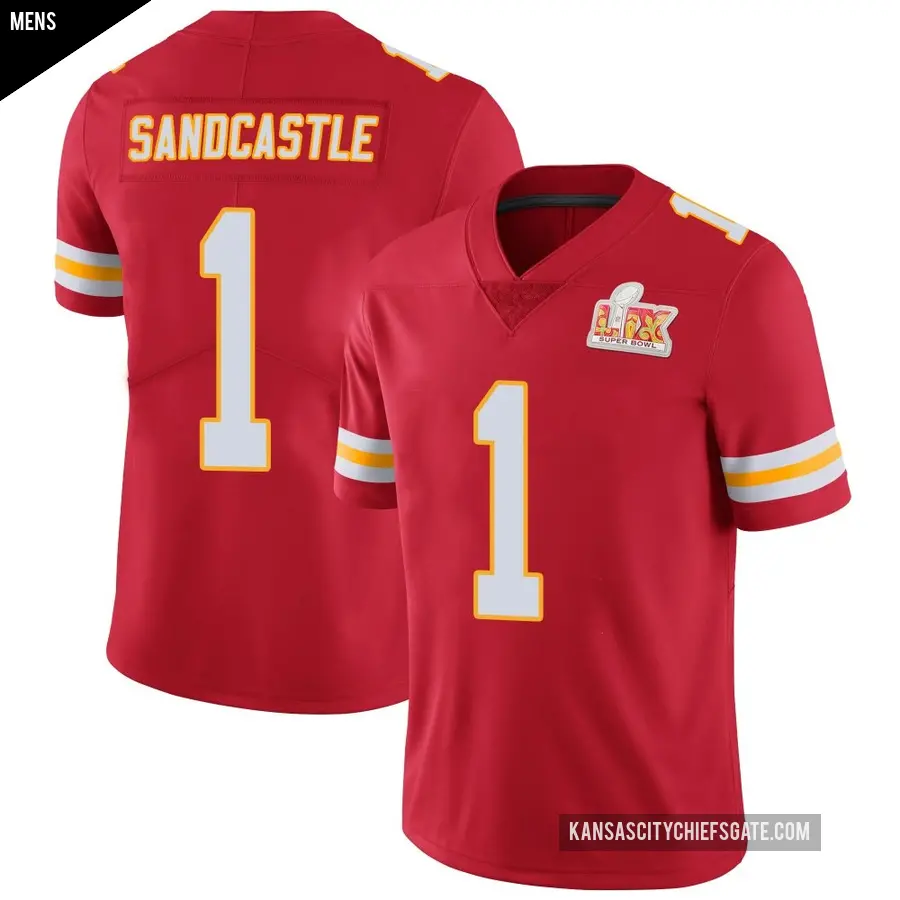 Men's Kansas City Chiefs ＃1 Leon Sandcastle Red Limited Team Color Vapor Untouchable Super Bowl LIX Jersey