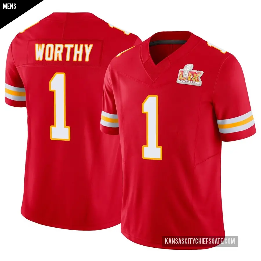 Men's Kansas City Chiefs ＃1 Xavier Worthy Red Limited Vapor F.U.S.E. Super Bowl LIX Jersey
