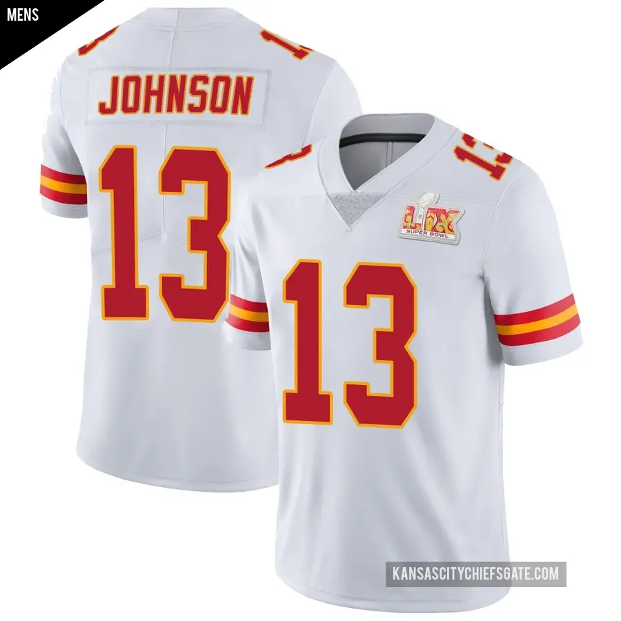 Men's Kansas City Chiefs ＃13 Nazeeh Johnson White Limited Vapor Untouchable Super Bowl LIX Jersey