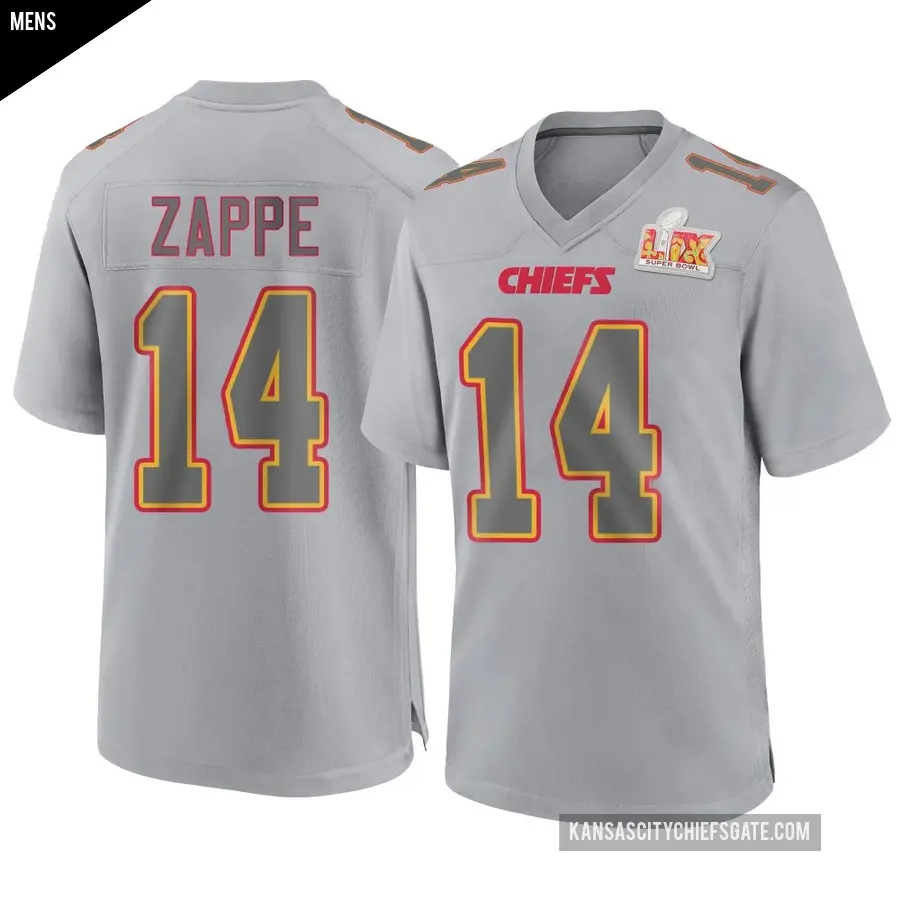 Men's Kansas City Chiefs ＃14 Bailey Zappe Gray Game Atmosphere Fashion Super Bowl LIX Jersey