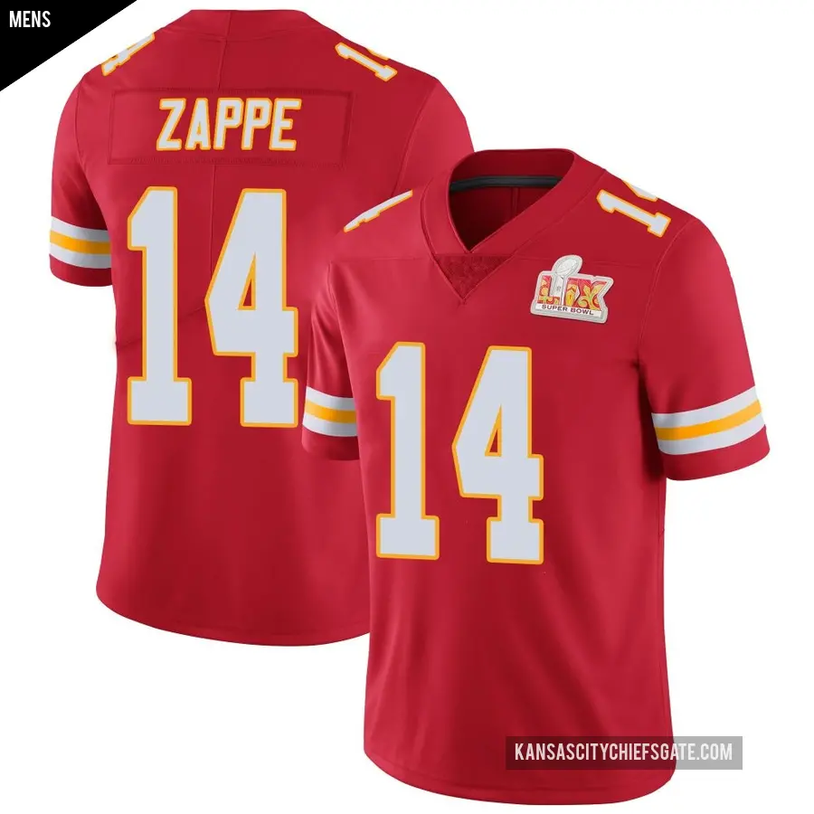 Men's Kansas City Chiefs ＃14 Bailey Zappe Red Limited Team Color Vapor Untouchable Super Bowl LIX Jersey