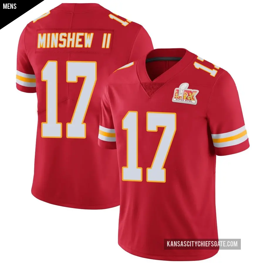 Men's Kansas City Chiefs ＃17 Gardner Minshew Red Limited Team Color Vapor Untouchable Super Bowl LIX Jersey