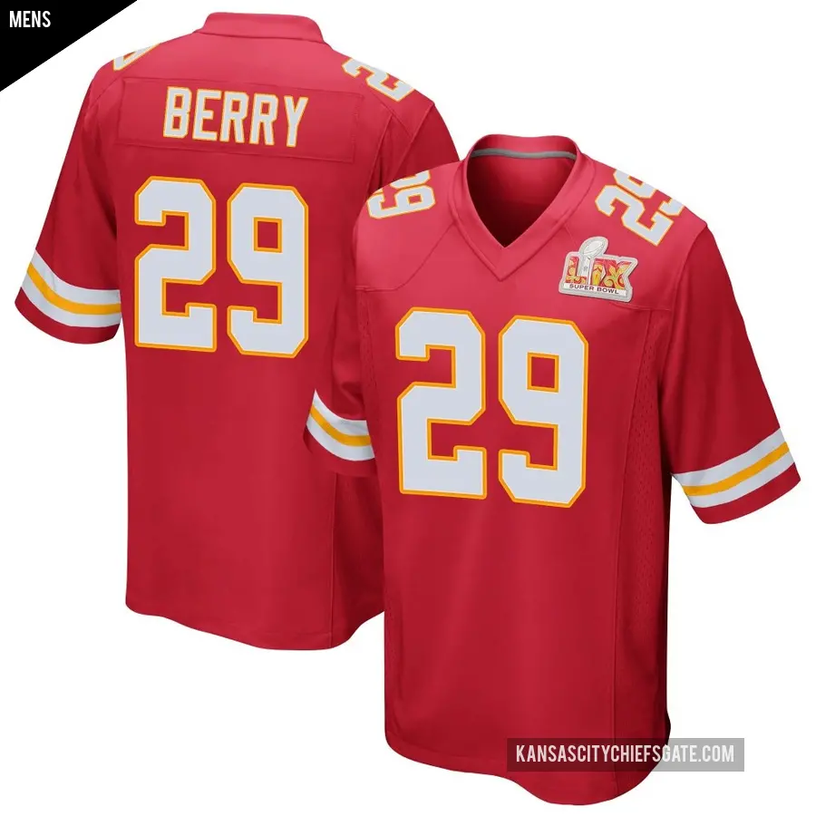 Men's Kansas City Chiefs ＃29 Eric Berry Red Game Team Color Super Bowl LIX Jersey