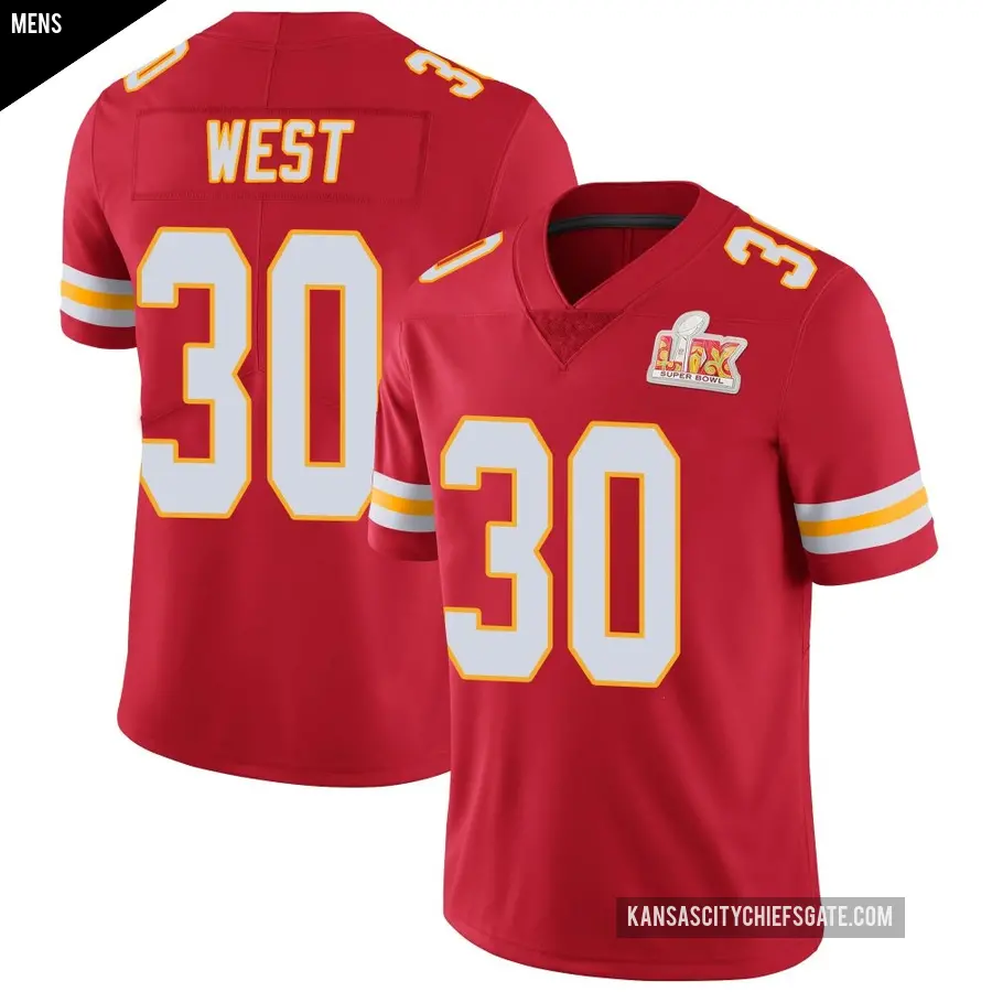 Men's Kansas City Chiefs ＃30 Charcandrick West Red Limited Team Color Vapor Untouchable Super Bowl LIX Jersey
