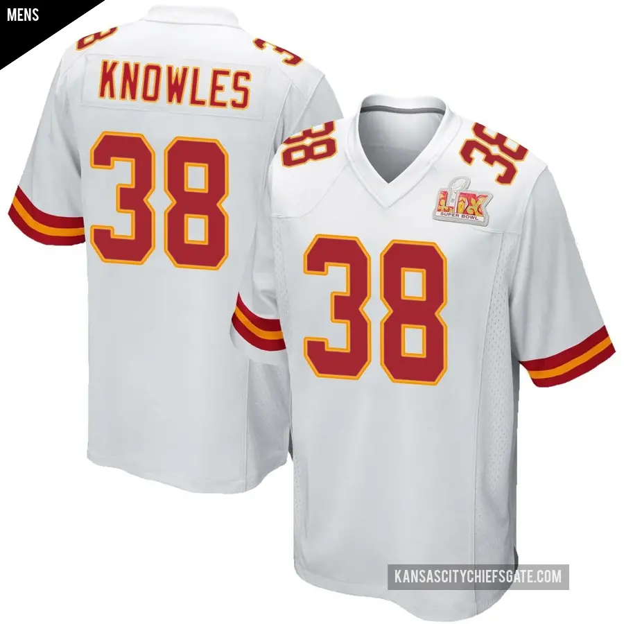 Men's Kansas City Chiefs ＃38 Kevin Knowles White Game Super Bowl LIX Jersey