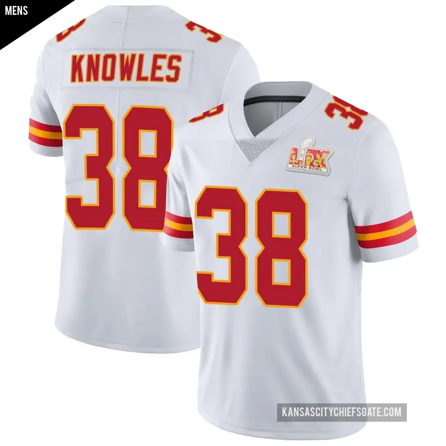 Men's Kansas City Chiefs ＃38 Kevin Knowles White Limited Vapor Untouchable Super Bowl LIX Jersey