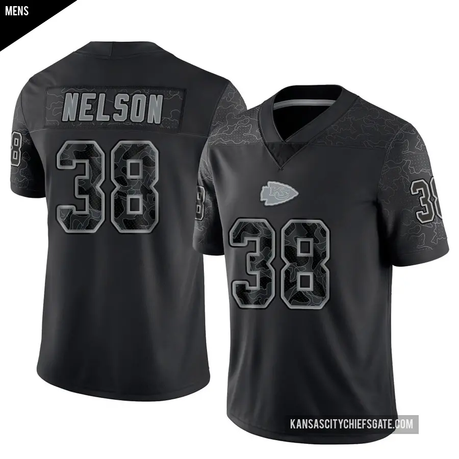 Men's Kansas City Chiefs ＃38 Steven Nelson Black Limited Reflective Jersey