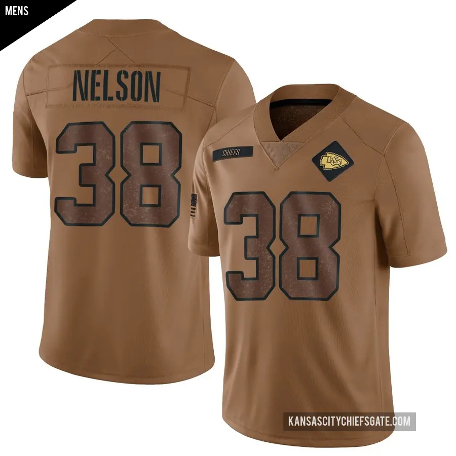 Men's Kansas City Chiefs ＃38 Steven Nelson Brown Limited 2023 Salute To Service Jersey