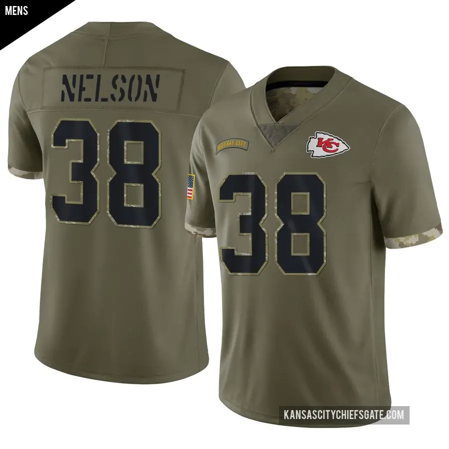 Men's Kansas City Chiefs ＃38 Steven Nelson Olive Limited 2022 Salute To Service Jersey
