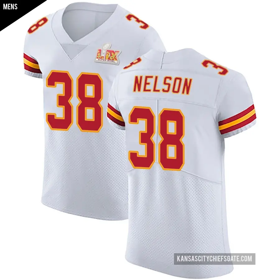 Men's Kansas City Chiefs ＃38 Steven Nelson White Elite Vapor Untouchable Super Bowl LIX Jersey