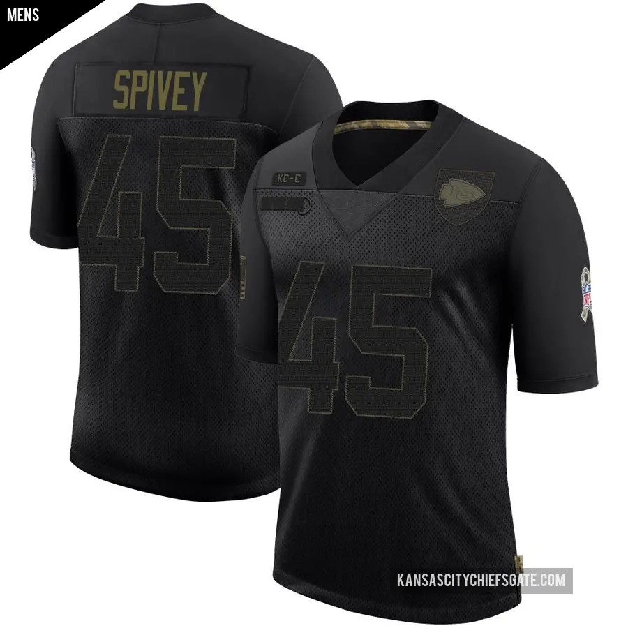 Men's Kansas City Chiefs ＃45 Geor'Quarius Spivey Black Limited 2020 Salute To Service Jersey