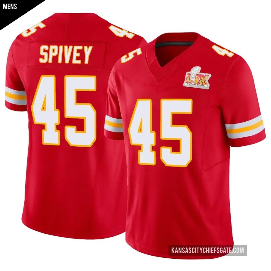 Men's Kansas City Chiefs ＃45 Geor'Quarius Spivey Red Limited Vapor F.U.S.E. Super Bowl LIX Jersey