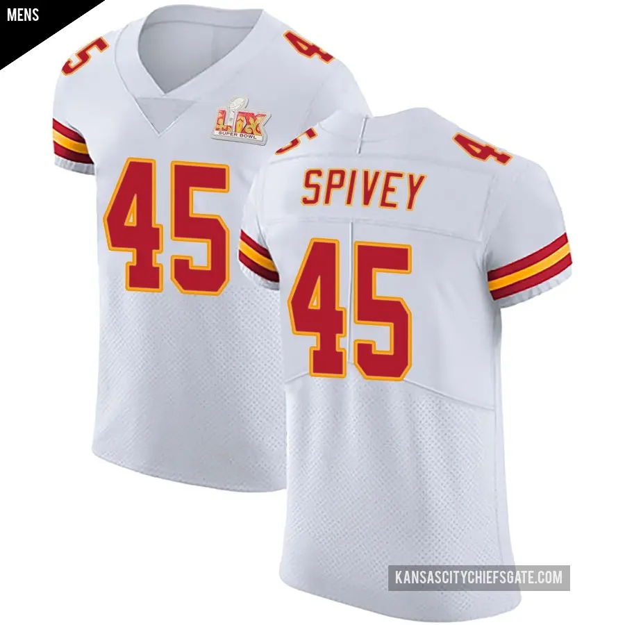 Men's Kansas City Chiefs ＃45 Geor'Quarius Spivey White Elite Vapor Untouchable Super Bowl LIX Jersey
