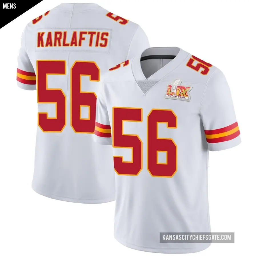 Men's Kansas City Chiefs ＃56 George Karlaftis White Limited Vapor Untouchable Super Bowl LIX Jersey