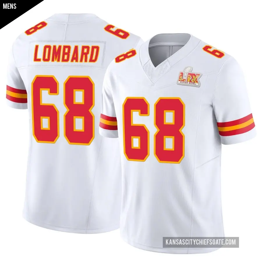 Men's Kansas City Chiefs ＃68 Joey Lombard White Limited Vapor F.U.S.E. Super Bowl LIX Jersey