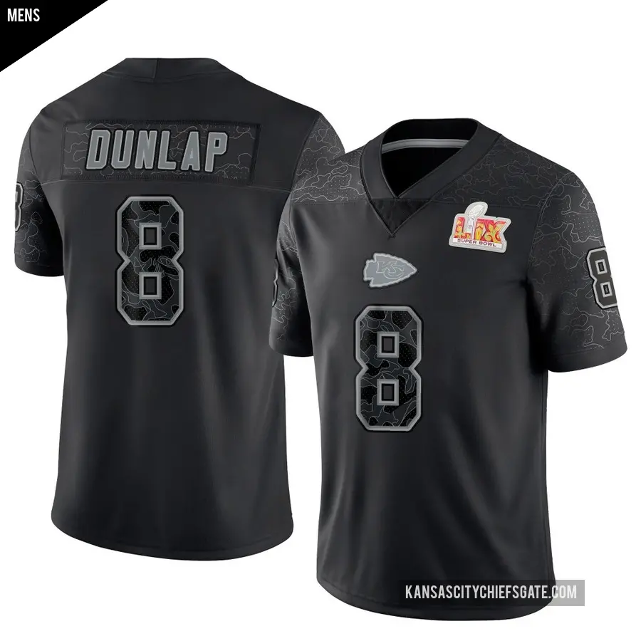 Men's Kansas City Chiefs ＃8 Carlos Dunlap Black Limited Reflective Super Bowl LIX Jersey