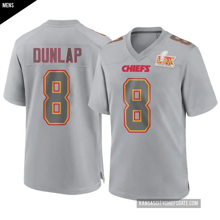 Men's Kansas City Chiefs ＃8 Carlos Dunlap Gray Game Atmosphere Fashion Super Bowl LIX Jersey