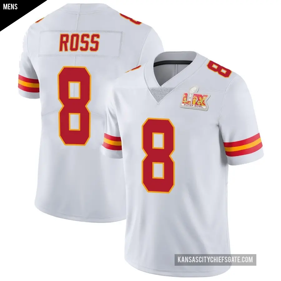 Men's Kansas City Chiefs ＃8 Justyn Ross White Limited Vapor Untouchable Super Bowl LIX Jersey
