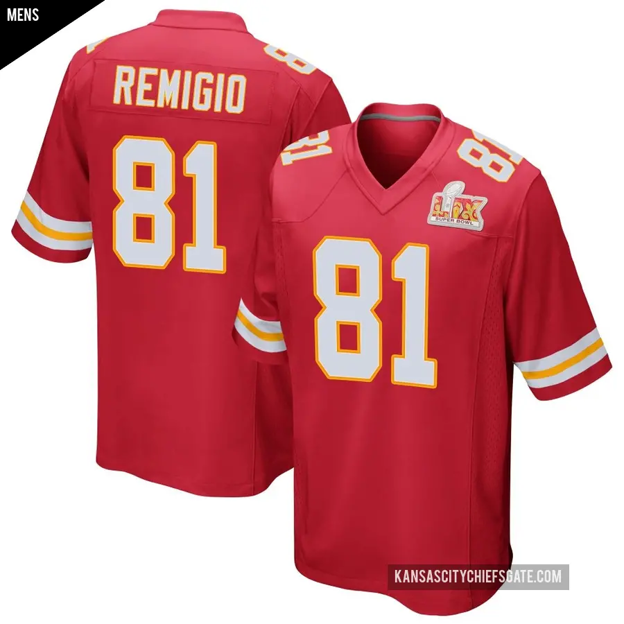 Men's Kansas City Chiefs ＃81 Nikko Remigio Red Game Team Color Super Bowl LIX Jersey