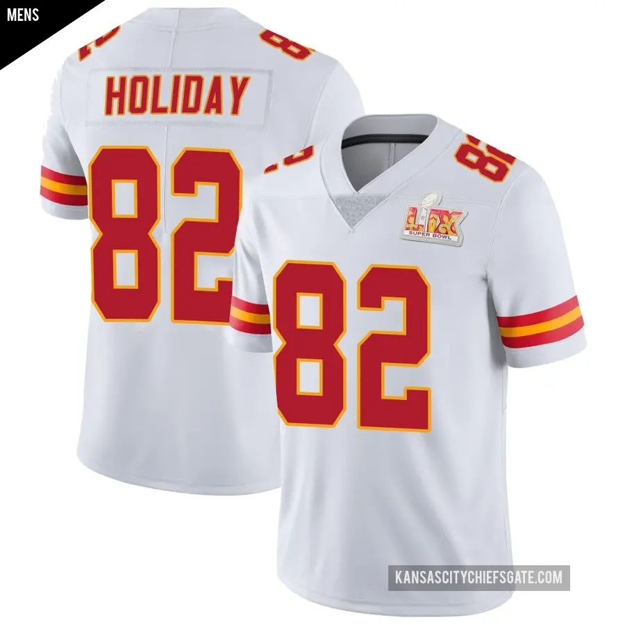 Men's Kansas City Chiefs ＃82 Jimmy Holiday White Limited Vapor Untouchable Super Bowl LIX Jersey