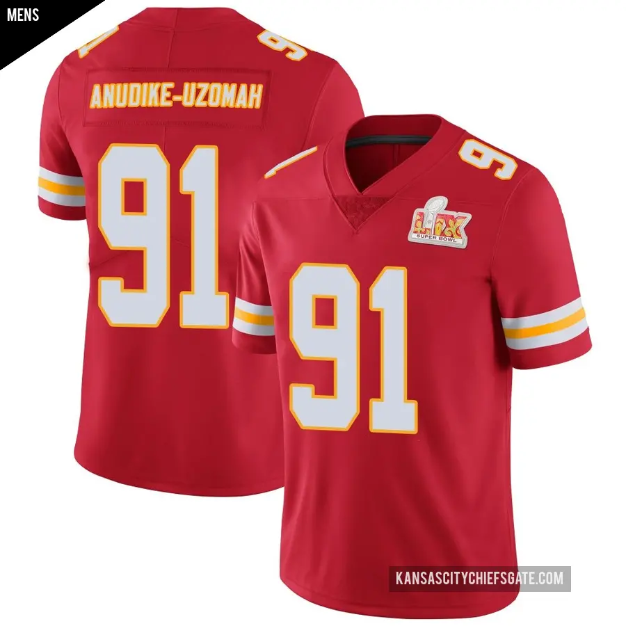 Men's Kansas City Chiefs ＃91 Felix Anudike-Uzomah Red Limited Team Color Vapor Untouchable Super Bowl LIX Jersey