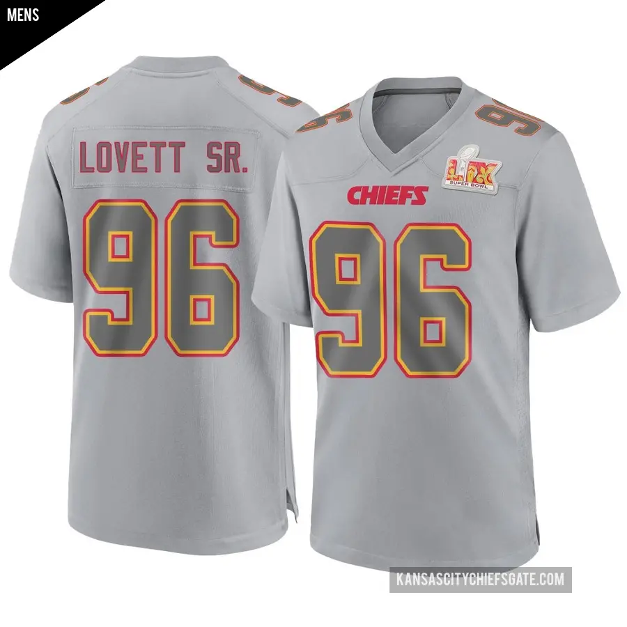 Men's Kansas City Chiefs ＃96 Fabien Lovett Sr. Gray Game Atmosphere Fashion Super Bowl LIX Jersey