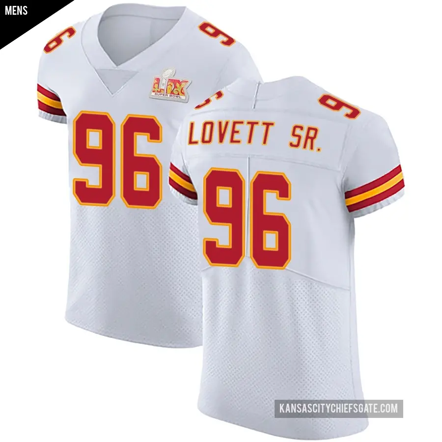 Men's Kansas City Chiefs ＃96 Fabien Lovett Sr. White Elite Vapor Untouchable Super Bowl LIX Jersey