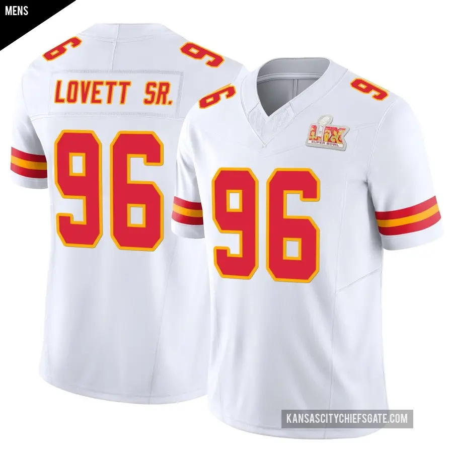 Men's Kansas City Chiefs ＃96 Fabien Lovett Sr. White Limited Vapor F.U.S.E. Super Bowl LIX Jersey