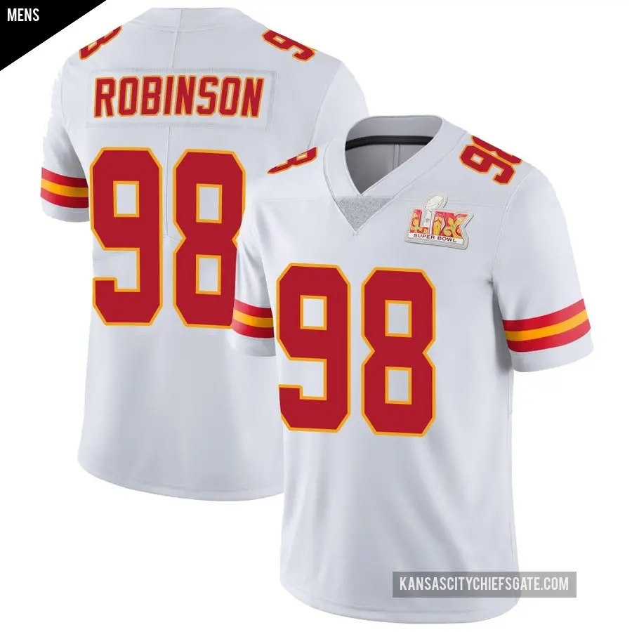 Men's Kansas City Chiefs ＃98 Janarius Robinson White Limited Vapor Untouchable Super Bowl LIX Jersey