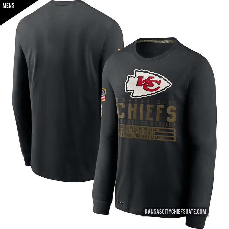 Men's Kansas City Chiefs Black 2020 Salute to Service Sideline Performance Long Sleeve T-Shirt