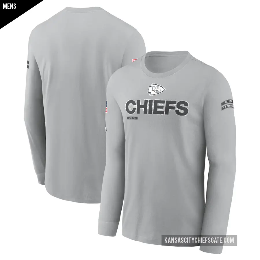 Men's Kansas City Chiefs Gray 2024 Salute To Service Long Sleeve T-Shirt