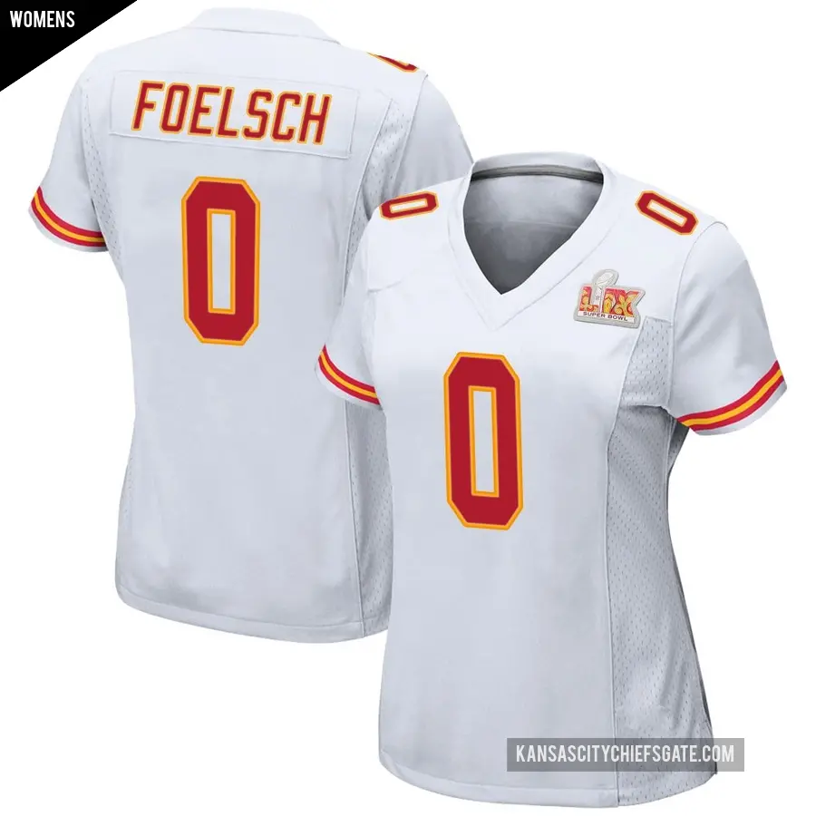 Women's Kansas City Chiefs ＃0 Kevin Foelsch White Game Super Bowl LIX Jersey