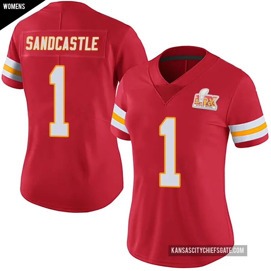 Women's Kansas City Chiefs ＃1 Leon Sandcastle Red Limited Team Color Vapor Untouchable Super Bowl LIX Jersey