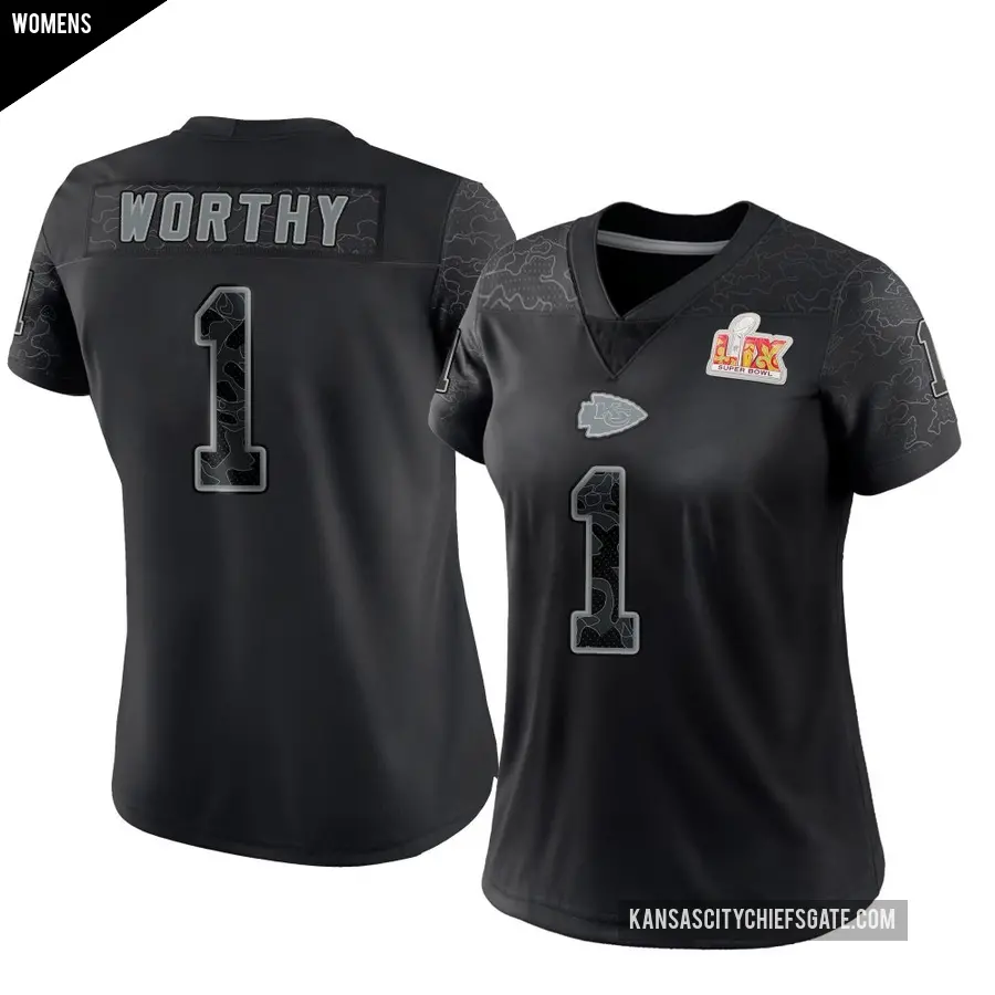 Women's Kansas City Chiefs ＃1 Xavier Worthy Black Limited Reflective Super Bowl LIX Jersey