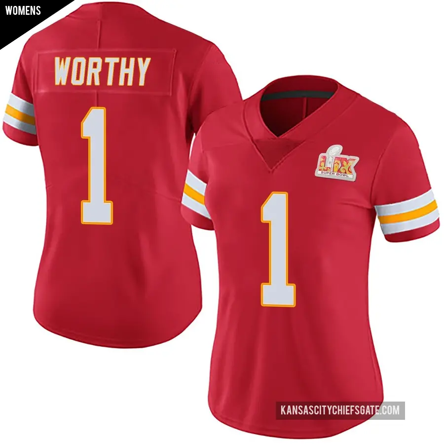 Women's Kansas City Chiefs ＃1 Xavier Worthy Red Limited Team Color Vapor Untouchable Super Bowl LIX Jersey