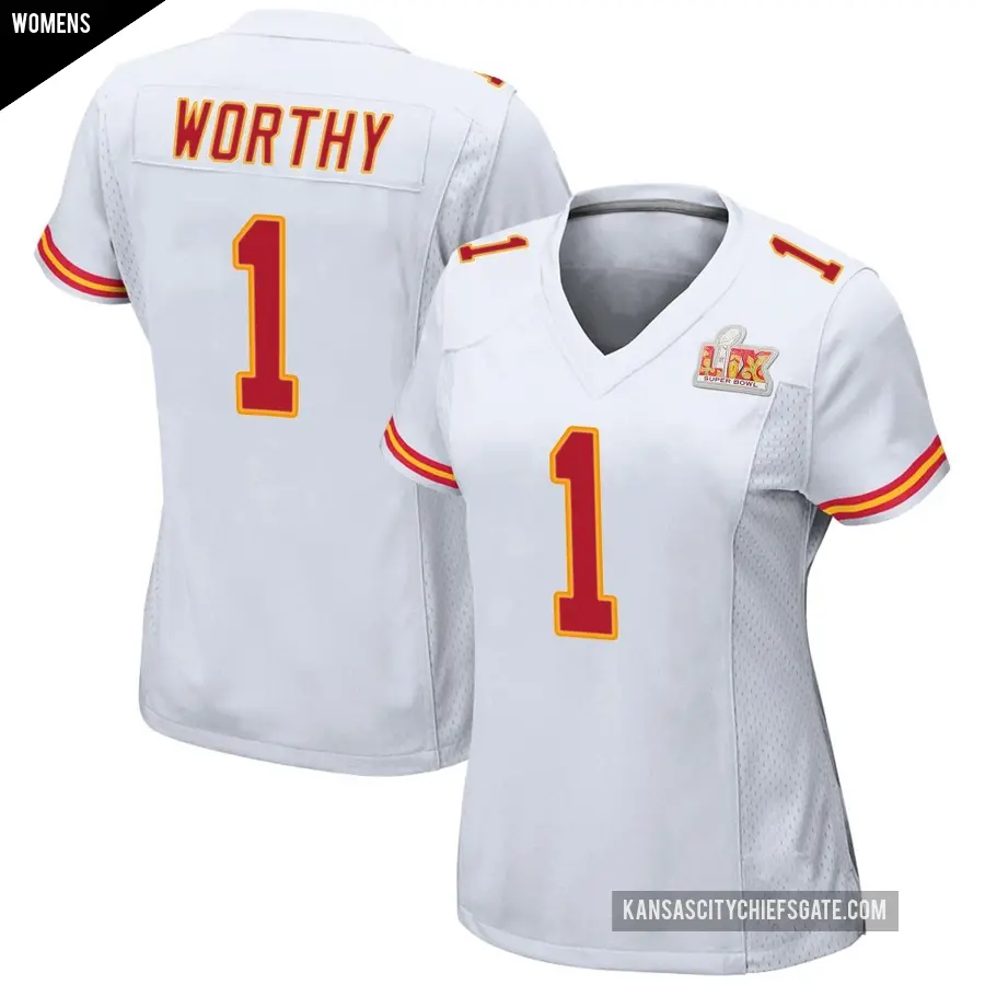 Women's Kansas City Chiefs ＃1 Xavier Worthy White Game Super Bowl LIX Jersey