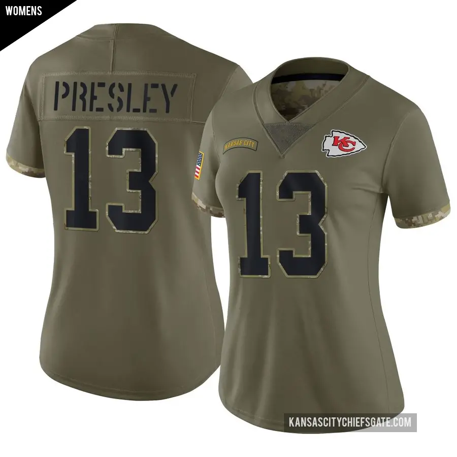 Women's Kansas City Chiefs ＃13 Hal Presley Olive Limited 2022 Salute To Service Jersey