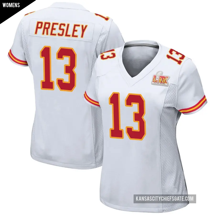 Women's Kansas City Chiefs ＃13 Hal Presley White Game Super Bowl LIX Jersey