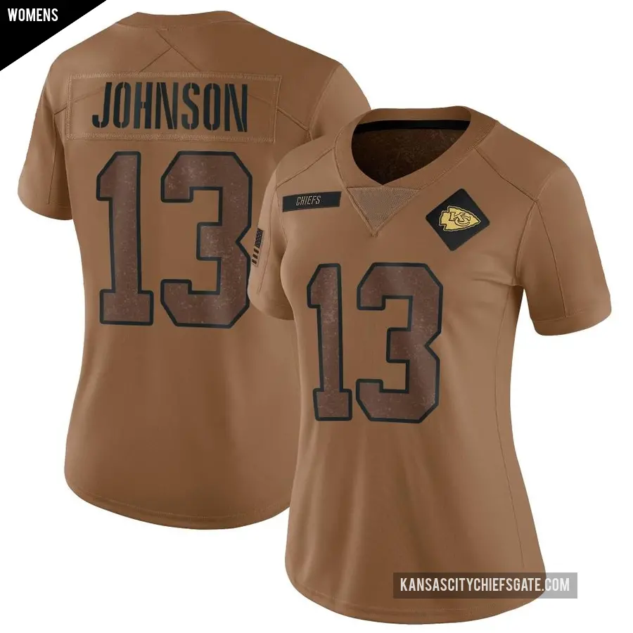 Women's Kansas City Chiefs ＃13 Nazeeh Johnson Brown Limited 2023 Salute To Service Jersey