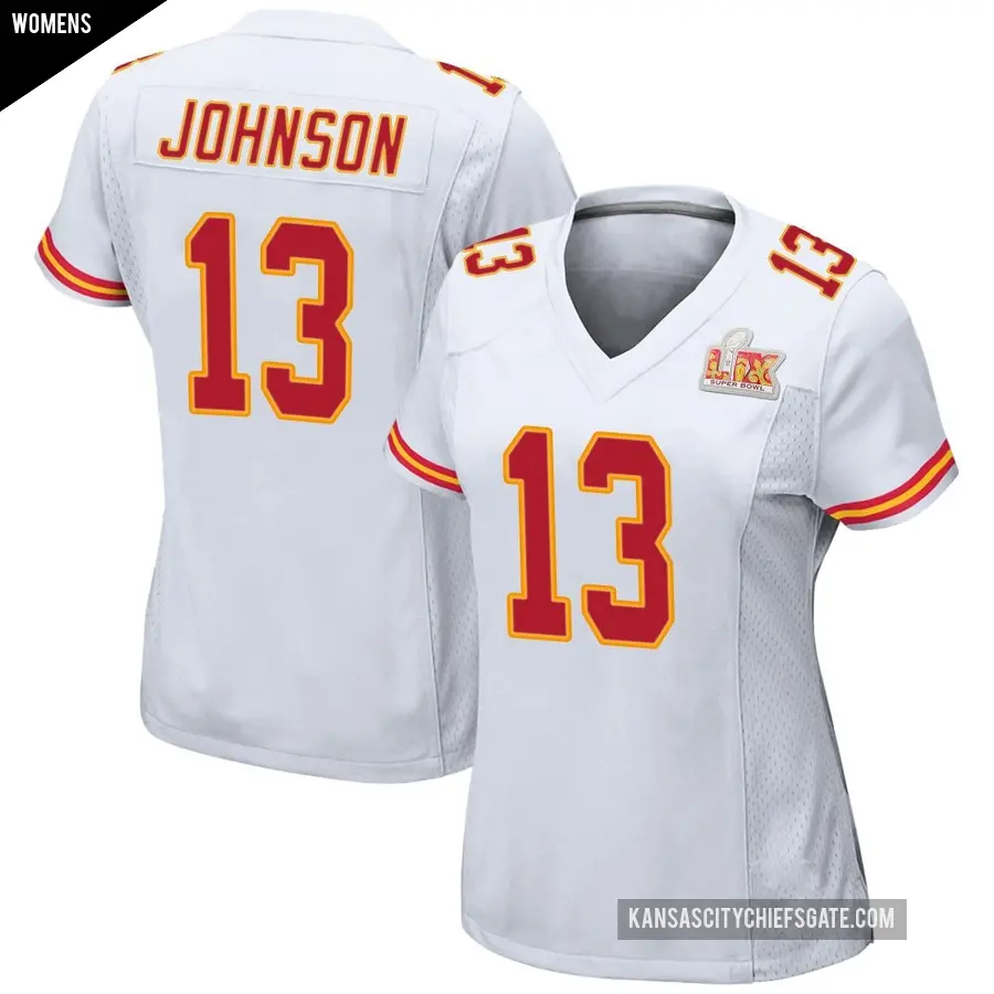 Women's Kansas City Chiefs ＃13 Nazeeh Johnson White Game Super Bowl LIX Jersey