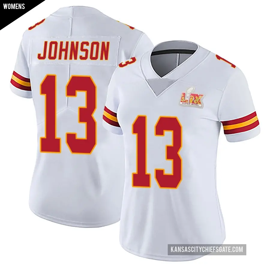 Women's Kansas City Chiefs ＃13 Nazeeh Johnson White Limited Vapor Untouchable Super Bowl LIX Jersey