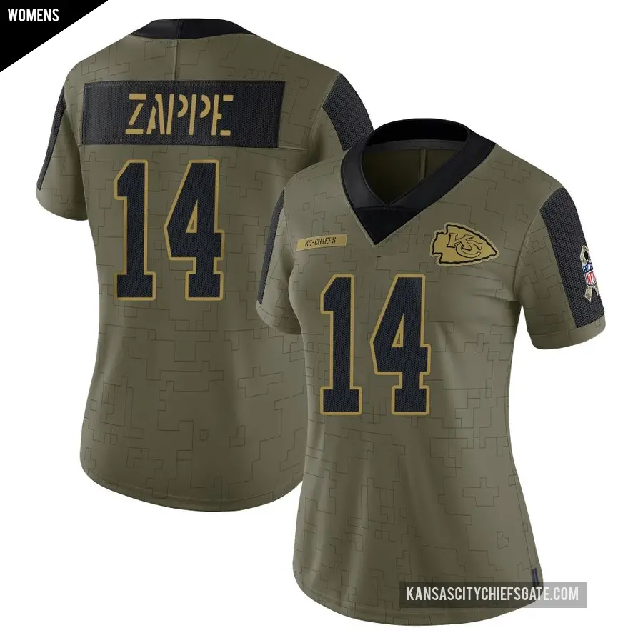 Women's Kansas City Chiefs ＃14 Bailey Zappe Olive Limited 2021 Salute To Service Jersey
