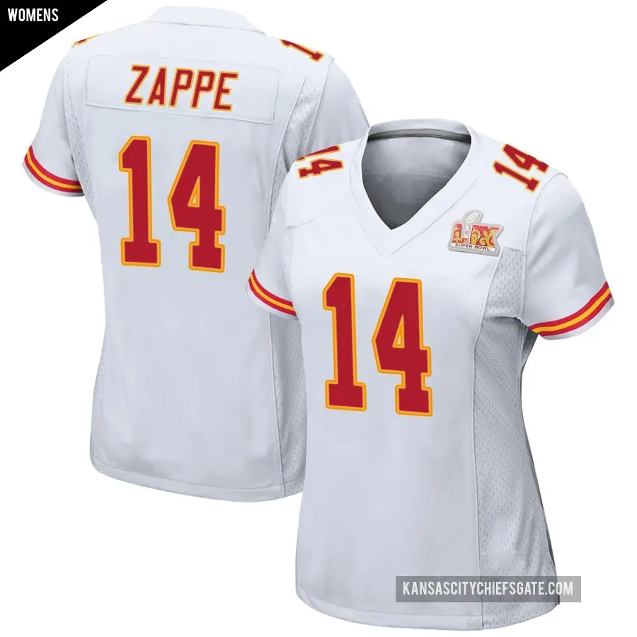 Women's Kansas City Chiefs ＃14 Bailey Zappe White Game Super Bowl LIX Jersey