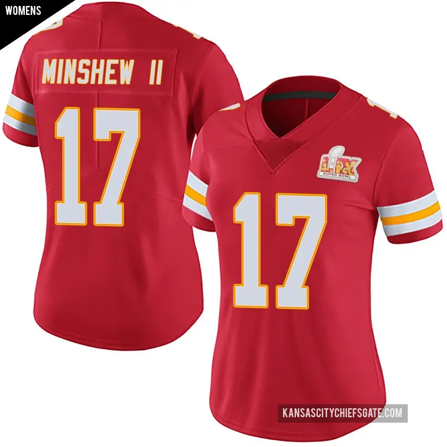 Women's Kansas City Chiefs ＃17 Gardner Minshew Red Limited Team Color Vapor Untouchable Super Bowl LIX Jersey