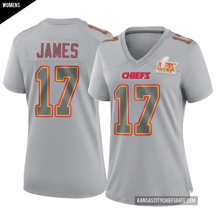 Women's Kansas City Chiefs ＃17 Richie James Gray Game Atmosphere Fashion Super Bowl LIX Jersey