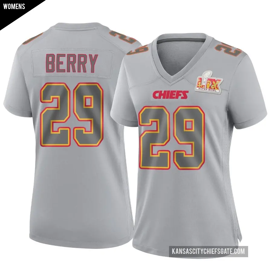 Women's Kansas City Chiefs ＃29 Eric Berry Gray Game Atmosphere Fashion Super Bowl LIX Jersey
