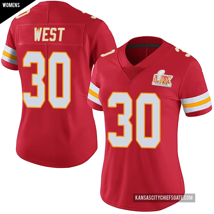 Women's Kansas City Chiefs ＃30 Charcandrick West Red Limited Team Color Vapor Untouchable Super Bowl LIX Jersey