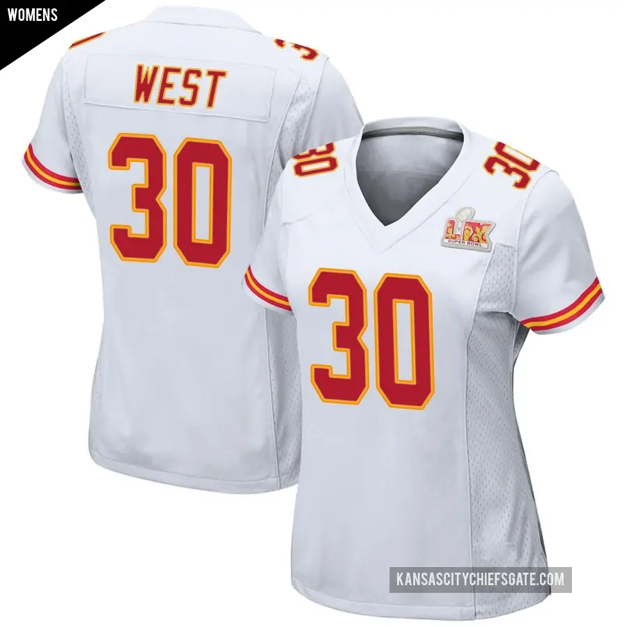 Women's Kansas City Chiefs ＃30 Charcandrick West White Game Super Bowl LIX Jersey