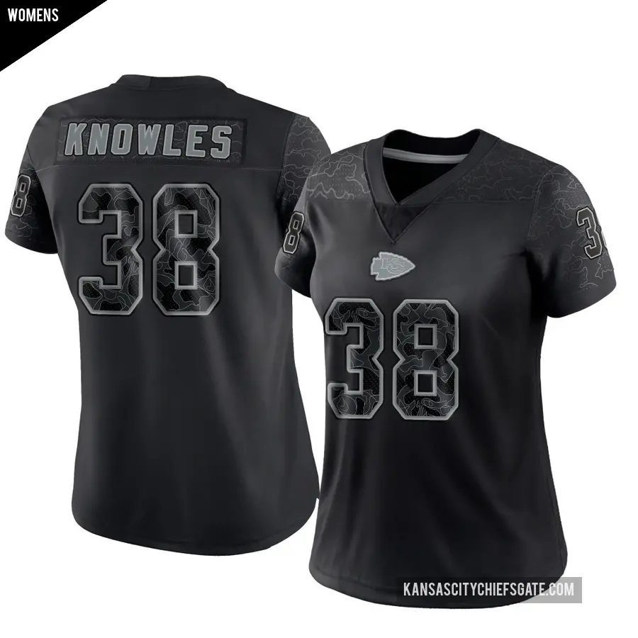 Women's Kansas City Chiefs ＃38 Kevin Knowles Black Limited Reflective Jersey