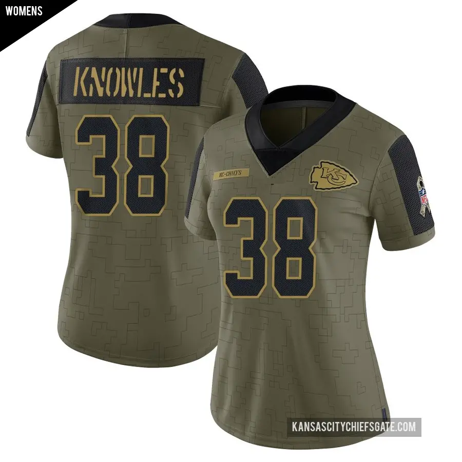 Women's Kansas City Chiefs ＃38 Kevin Knowles Olive Limited 2021 Salute To Service Jersey